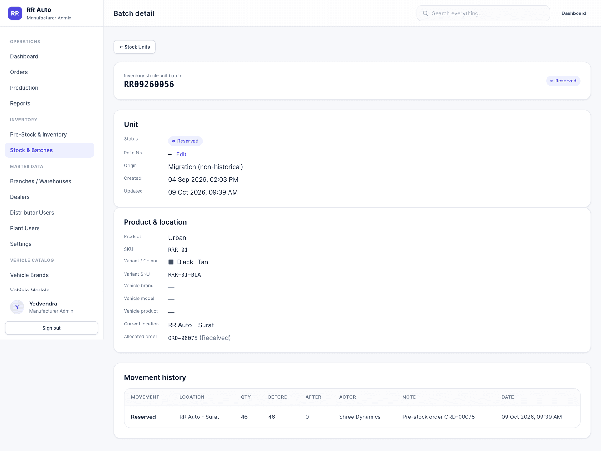 RR Auto — Distributor Order Network & Manufacturing Inventory Management System screenshot 5