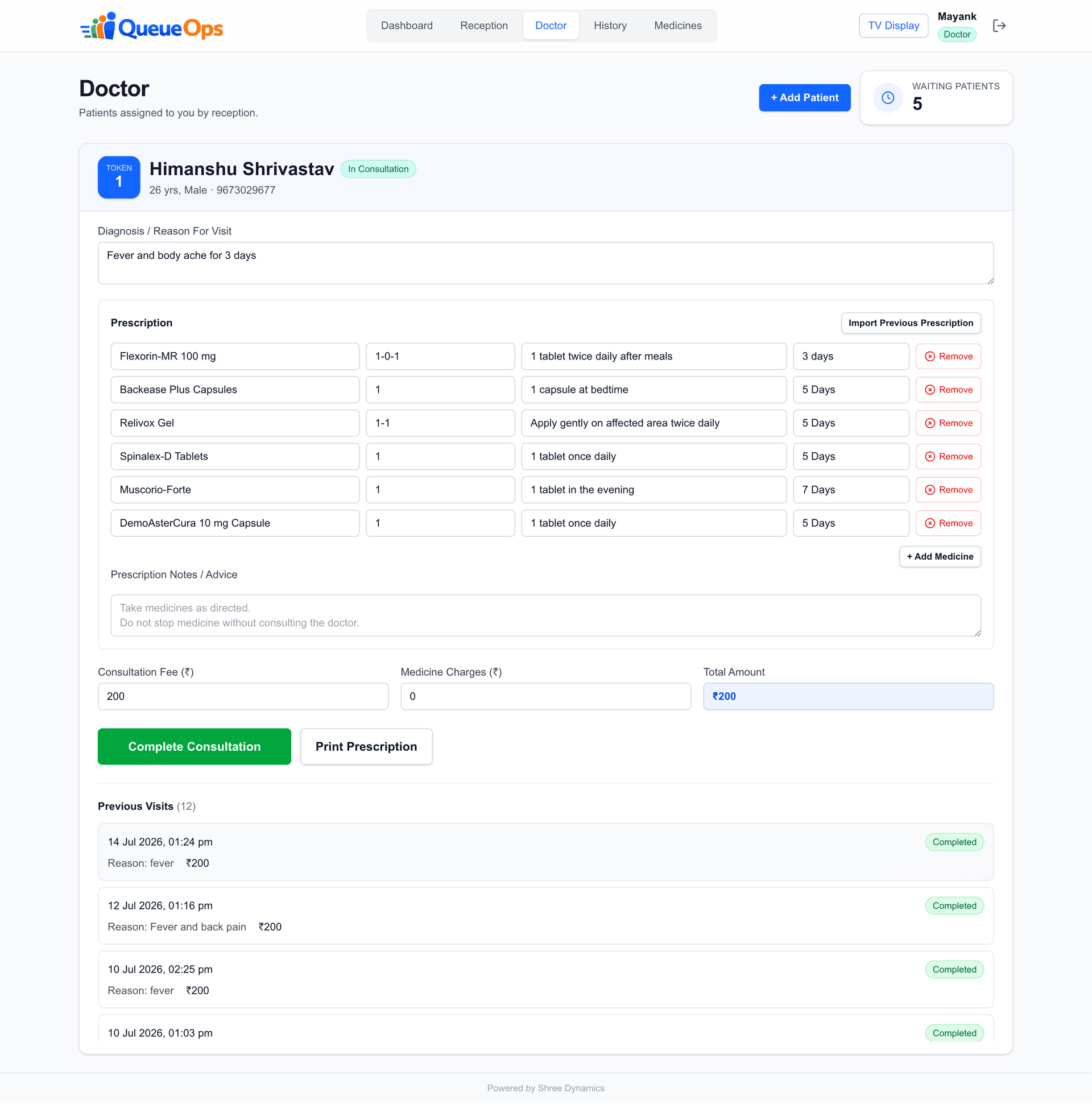 QueueOps OPD — Clinic Management System at Ambe Clinic screenshot 2